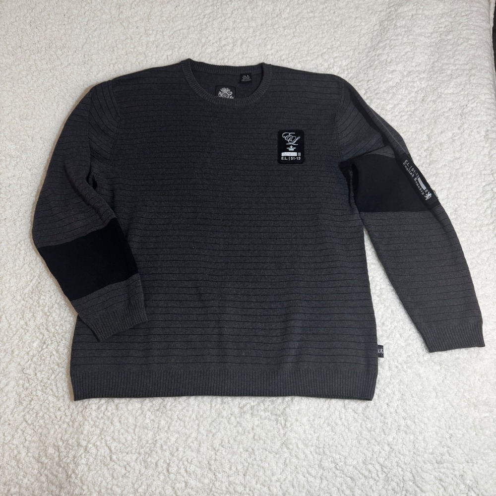 English Laundry Blaque Label Mens Grey Striped Cotton Crewneck Sweater Large